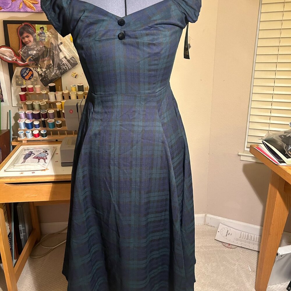 Collectif green plaid vintage style dress size XS